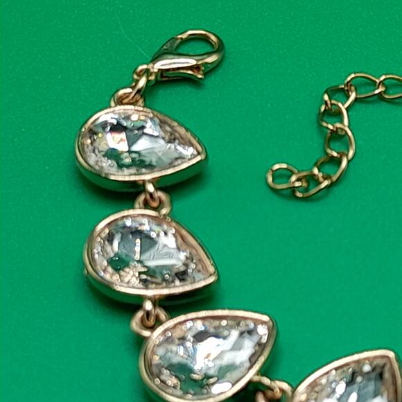 Clear Teardrop Rhinestone Bracelet, Gold Tone, 8 1/2 In - Picture 3 of 8